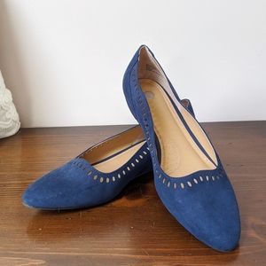 Navy Suede Flats with 1 Inch Heel